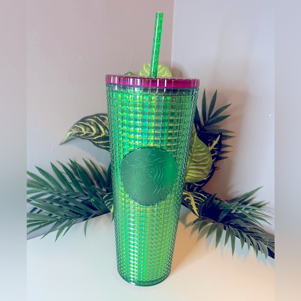 🌟Starbucks Summer Watermelon Green Grid Venti Cold Cup Tumbler w/ Pink Lid,24oz